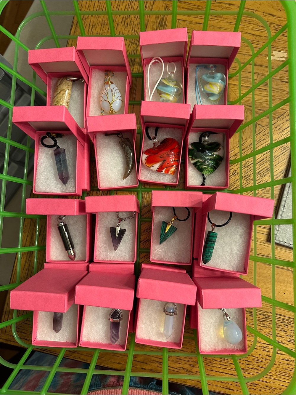 Handmade Assorted Gemstone Pendant Necklace - each in a Pink Box
16 total
